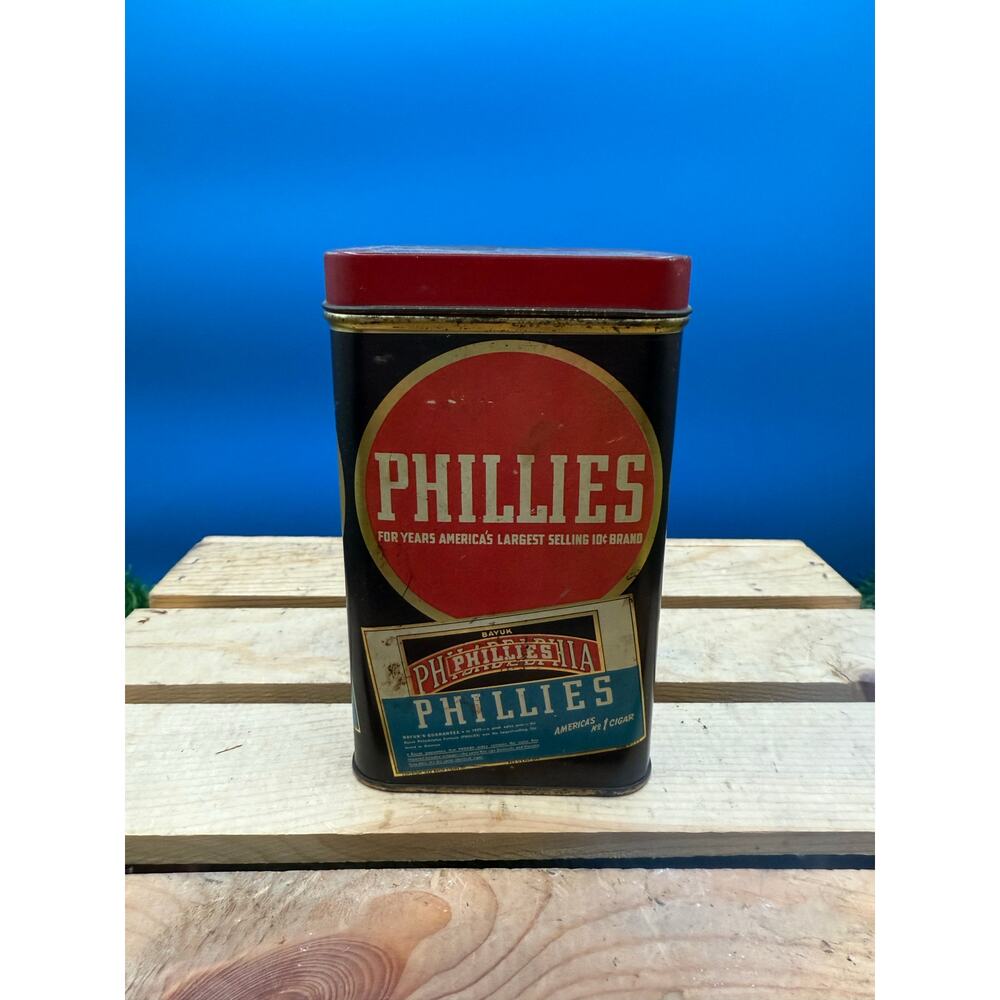 Antique RARE Philadelphia Phillies Tobacco Cigar Tin with Tax Stamp